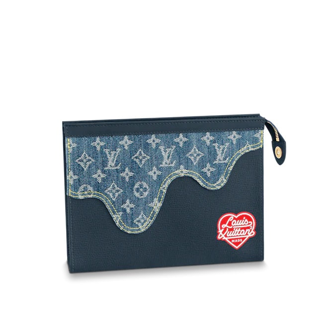 LOUIS VUITTON X NIGO MONGRAM DENIM VOYAGE MM CLUTCH BAG