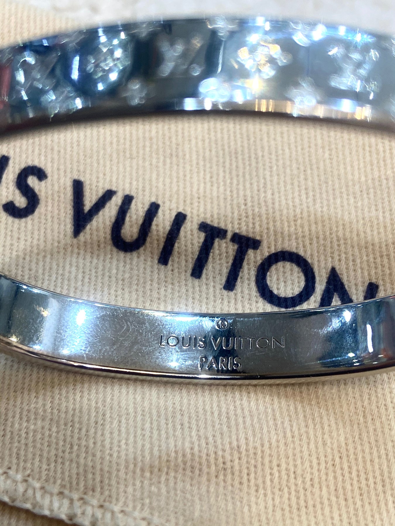 Louis Vuitton Palladium Finish Nanogram Cuff Bracelet S Louis