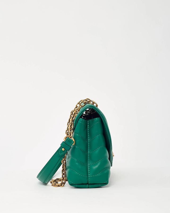 LOUIS VUITTON NEW WAVE MM CALFSKIN LEATHER CHAIN BAG IN EMERALD GREEN