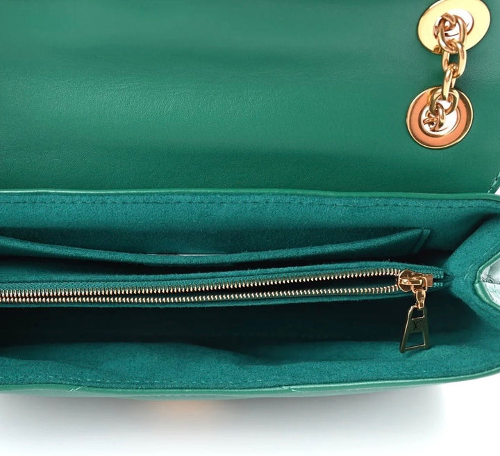 LOUIS VUITTON NEW WAVE MM CALFSKIN LEATHER CHAIN BAG IN EMERALD GREEN
