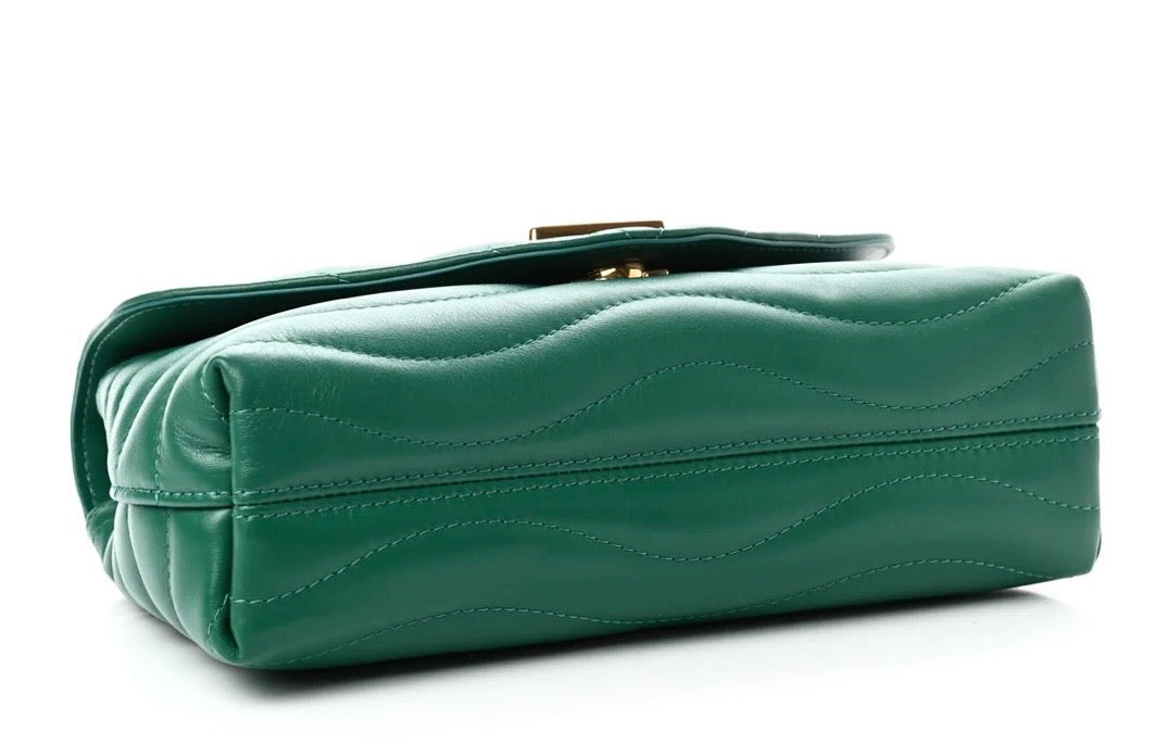 LOUIS VUITTON NEW WAVE MM CALFSKIN LEATHER CHAIN BAG IN EMERALD GREEN