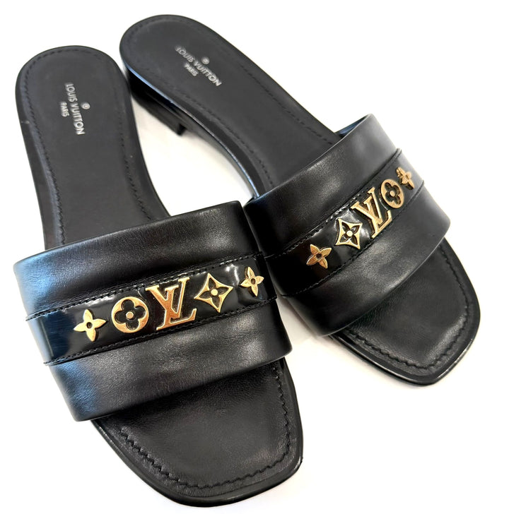 LOUIS VUITTON PLANO REVIVAL CALFSKIN LEATHER MULES