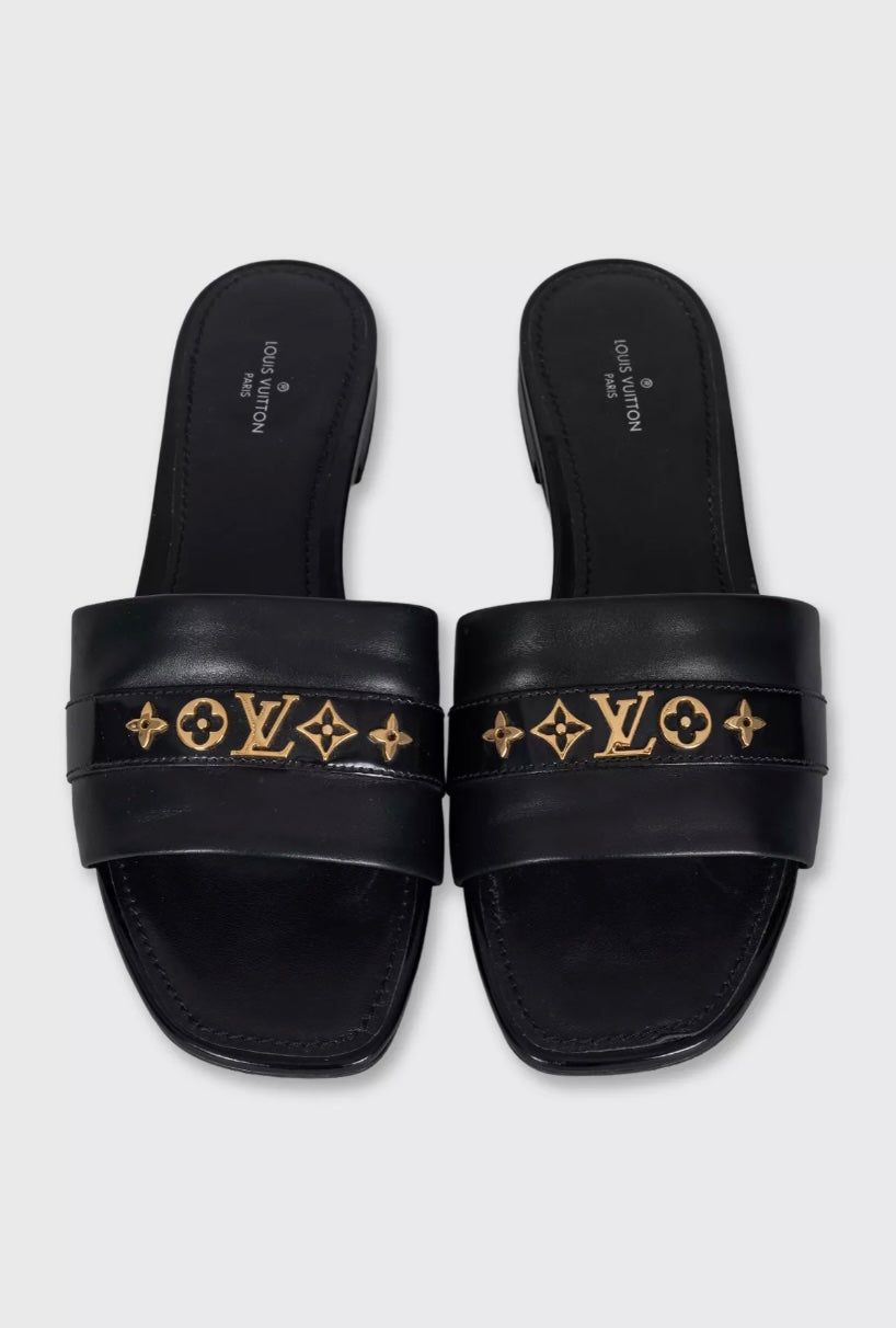 LOUIS VUITTON PLANO REVIVAL CALFSKIN LEATHER MULES