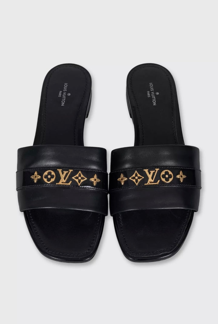 LOUIS VUITTON PLANO REVIVAL CALFSKIN LEATHER MULES