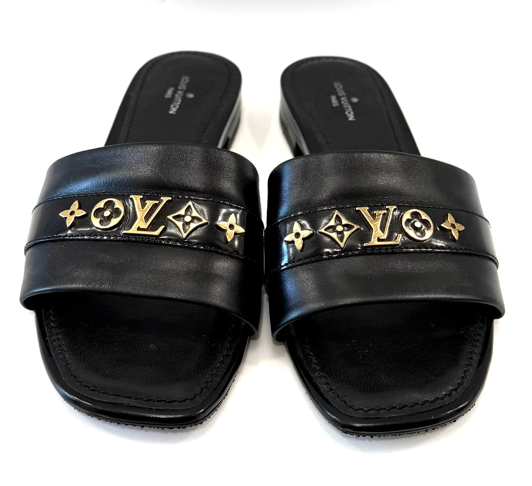 LOUIS VUITTON PLANO REVIVAL CALFSKIN LEATHER MULES