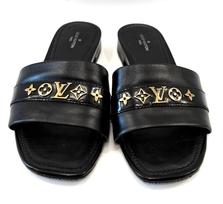 LOUIS VUITTON PLANO REVIVAL CALFSKIN LEATHER MULES