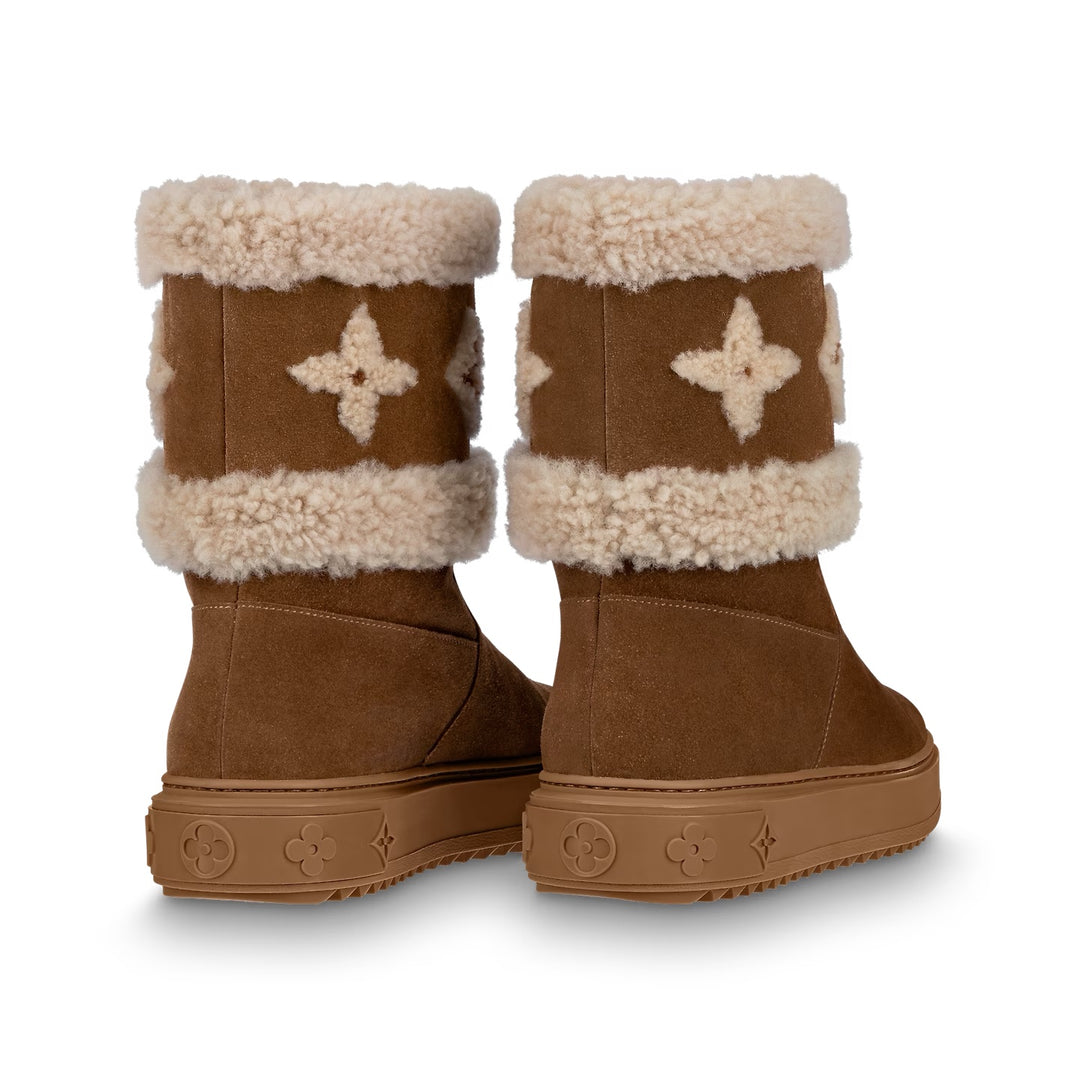 LOUIS VUITTON SUEDE CALFSKIN SHEARLING SNOWDROP ANKLE BOOTS