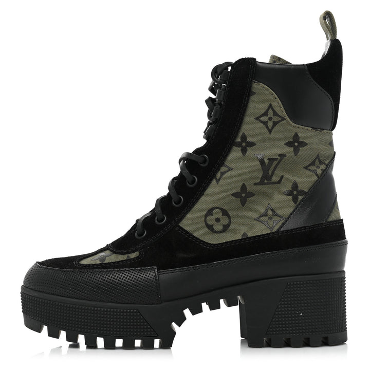 LOUIS VUITTON SUEDE MONOGRAM LAURETTE PLATFORM DESERT BOOTS