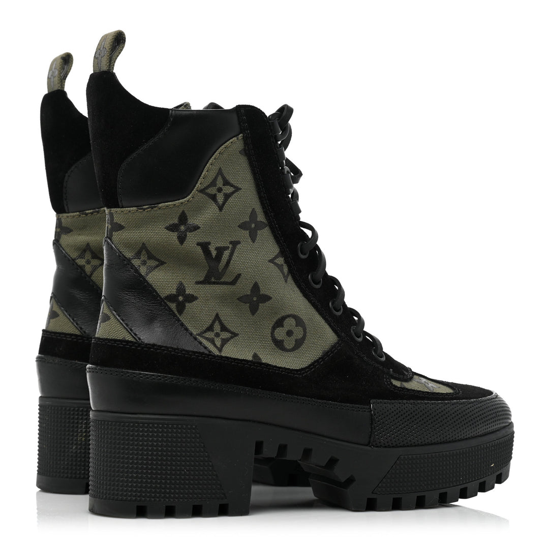 LOUIS VUITTON SUEDE MONOGRAM LAURETTE PLATFORM DESERT BOOTS