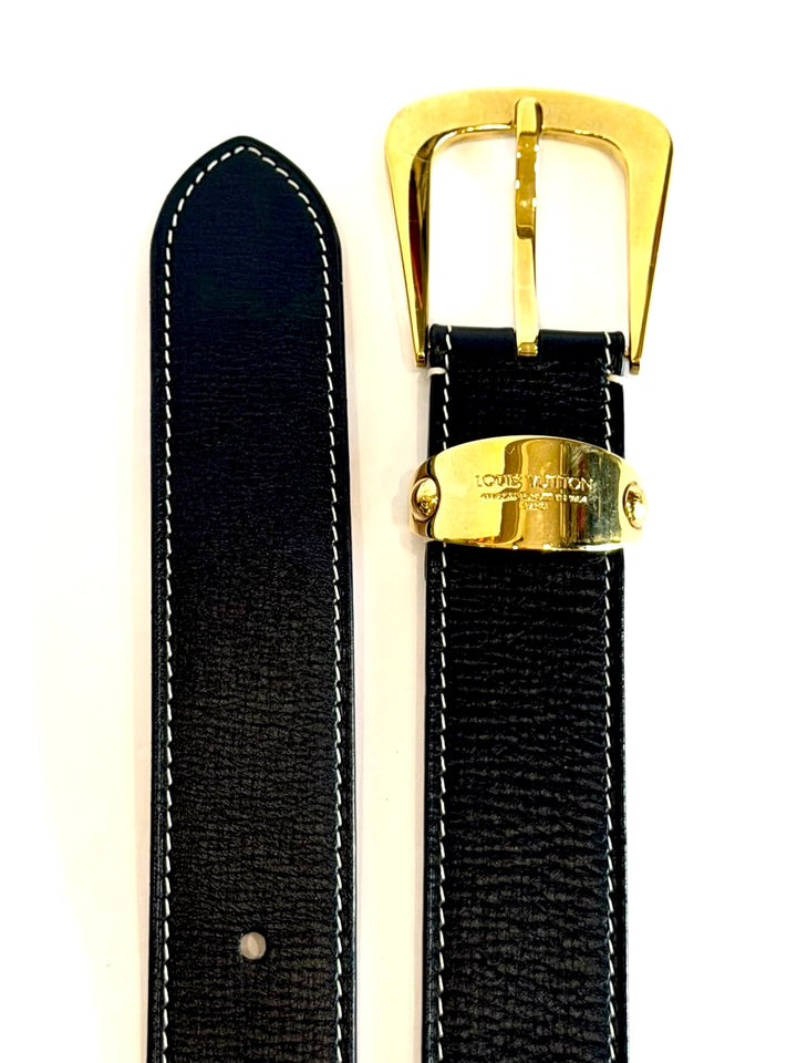 LOUIS VUITTON TEXTURED CALFSKIN EATHER GOLD HARDWARE BELT