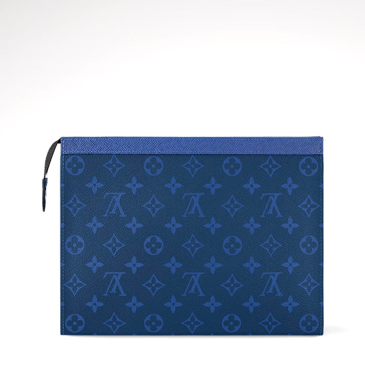 LOUIS VUITTON MONOGRAM ECLIPSE VOYAGE MM POCHETTE IN PACIFIC BLUE