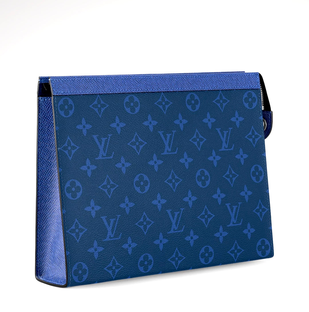 LOUIS VUITTON MONOGRAM ECLIPSE VOYAGE MM POCHETTE IN PACIFIC BLUE
