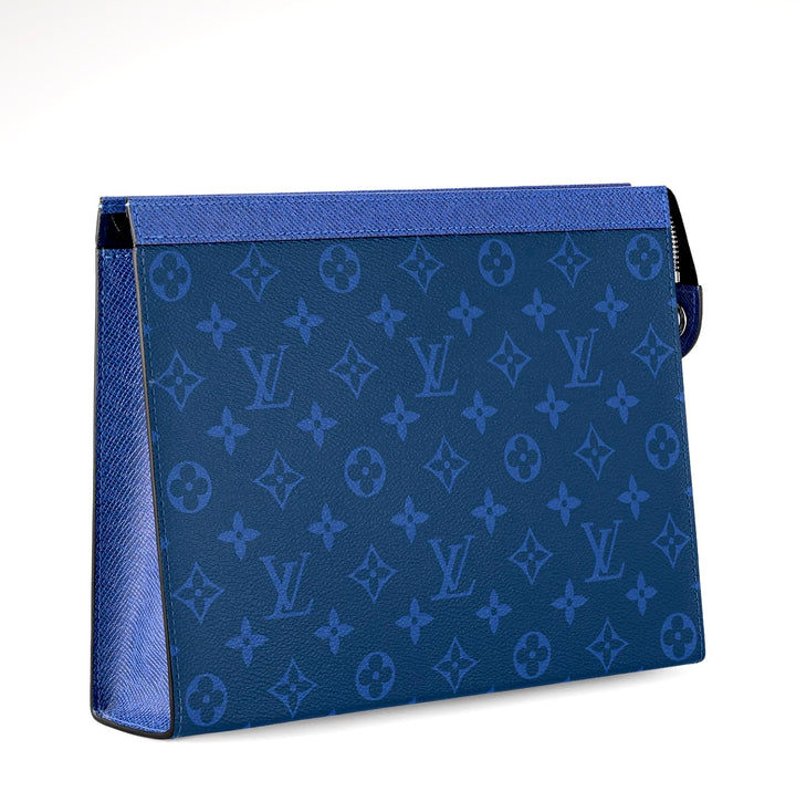LOUIS VUITTON MONOGRAM ECLIPSE VOYAGE MM POCHETTE IN PACIFIC BLUE