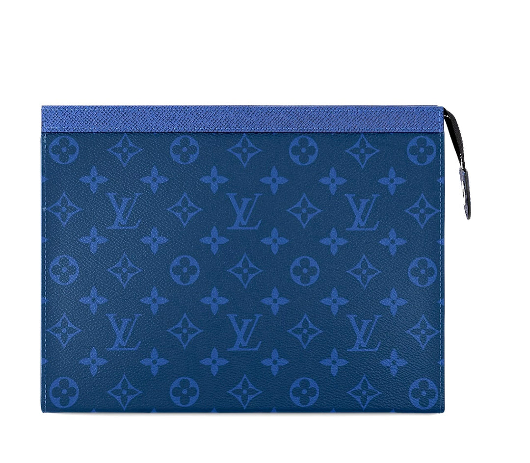LOUIS VUITTON MONOGRAM ECLIPSE VOYAGE MM POCHETTE IN PACIFIC BLUE