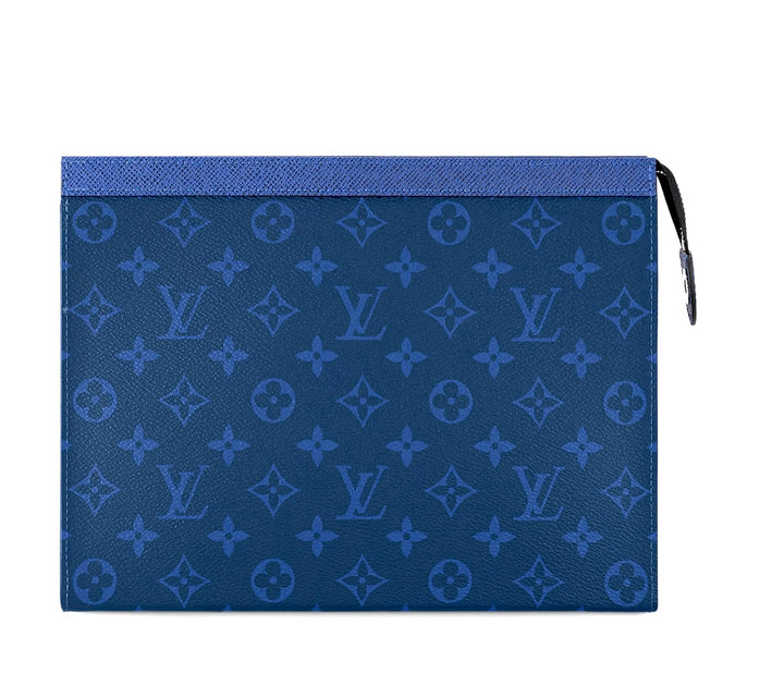 LOUIS VUITTON MONOGRAM ECLIPSE VOYAGE MM POCHETTE IN PACIFIC BLUE