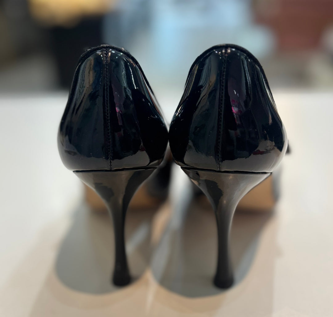 MANOLO BLAHNIK CAMPARI 90 MARY JANE PATENT CALF LEATHER PUMPS