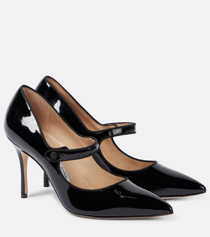 MANOLO BLAHNIK CAMPARI 90 MARY JANE PATENT CALF LEATHER PUMPS