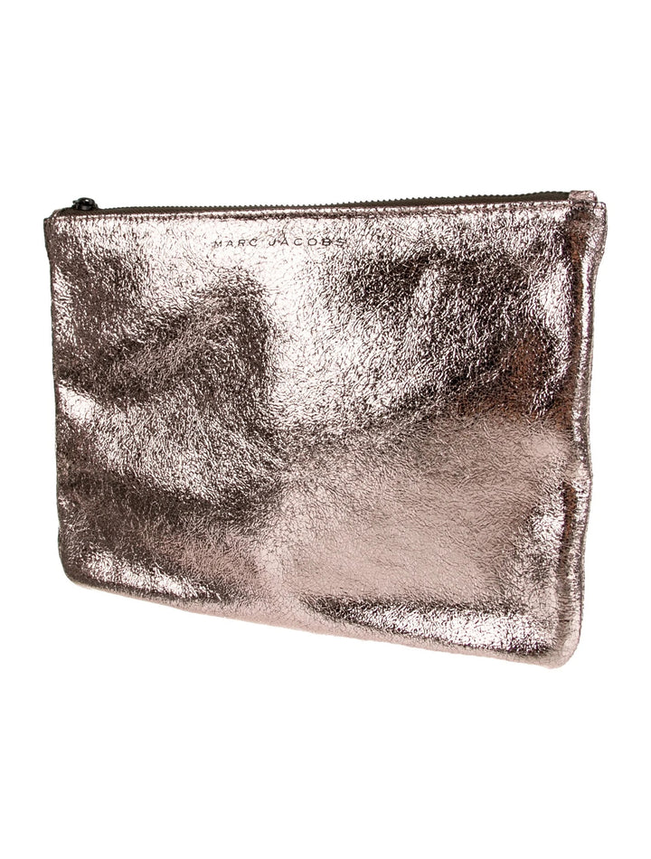 MARC JACOBS METALLIC LEATHER POUCH GUNMETAL