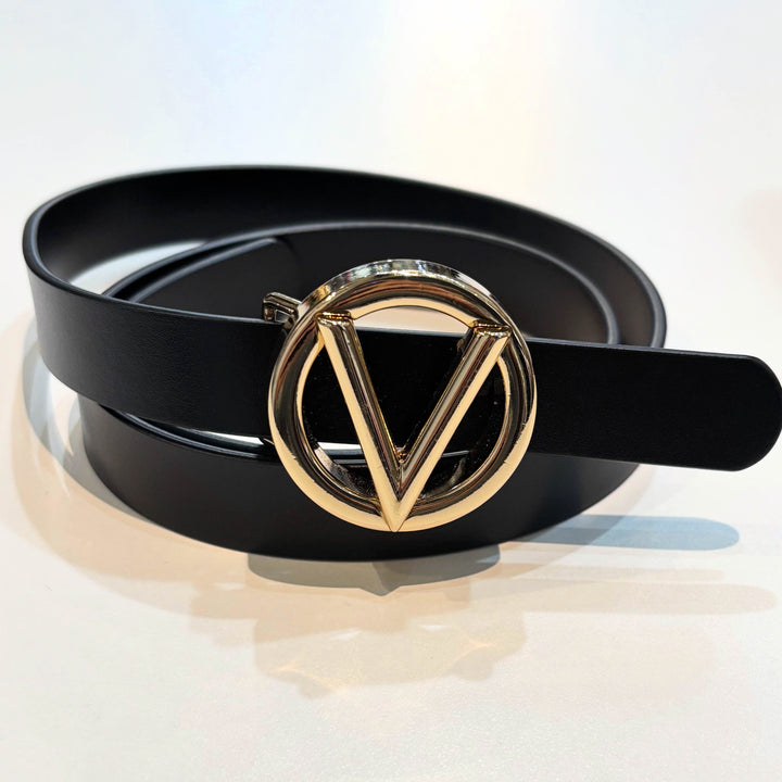 MARIO VALENTINO BLACK LEATHER BELT WITH GOLD HARDWARE