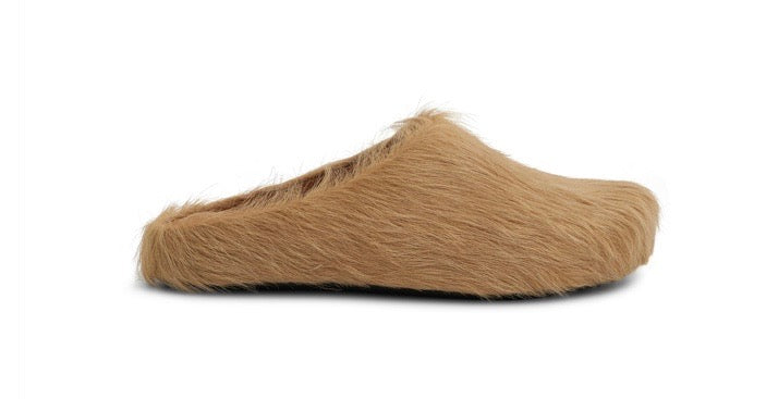MARNI FUSSBETT SABOT CALF HAIR CLOGS SOFT BEIGE
