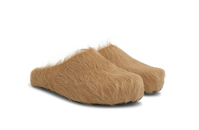 MARNI FUSSBETT SABOT CALF HAIR CLOGS SOFT BEIGE