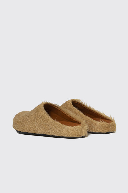 MARNI FUSSBETT SABOT CALF HAIR CLOGS SOFT BEIGE