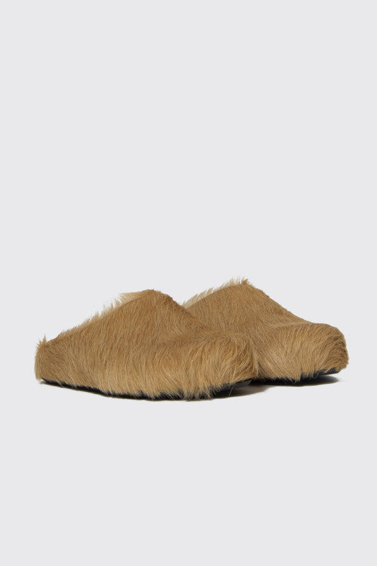 MARNI FUSSBETT SABOT CALF HAIR CLOGS SOFT BEIGE