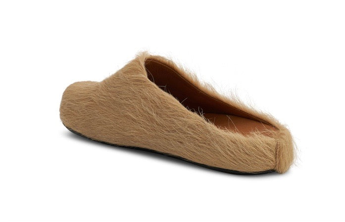 MARNI FUSSBETT SABOT CALF HAIR CLOGS SOFT BEIGE