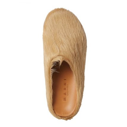 MARNI FUSSBETT SABOT CALF HAIR CLOGS SOFT BEIGE