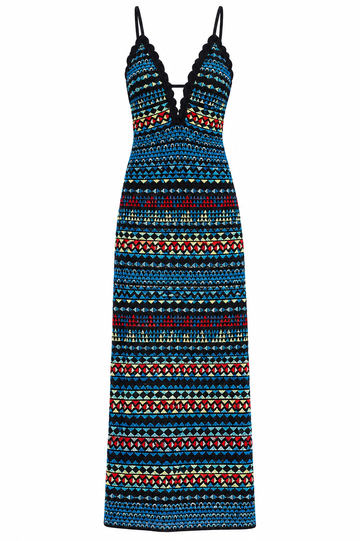 M BY MISSONI RUFFLED METALLIC CROCHET-KNIT MIDI DRESS