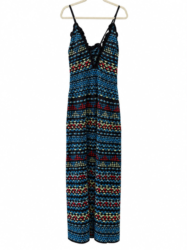 M BY MISSONI RUFFLED METALLIC CROCHET-KNIT MIDI DRESS