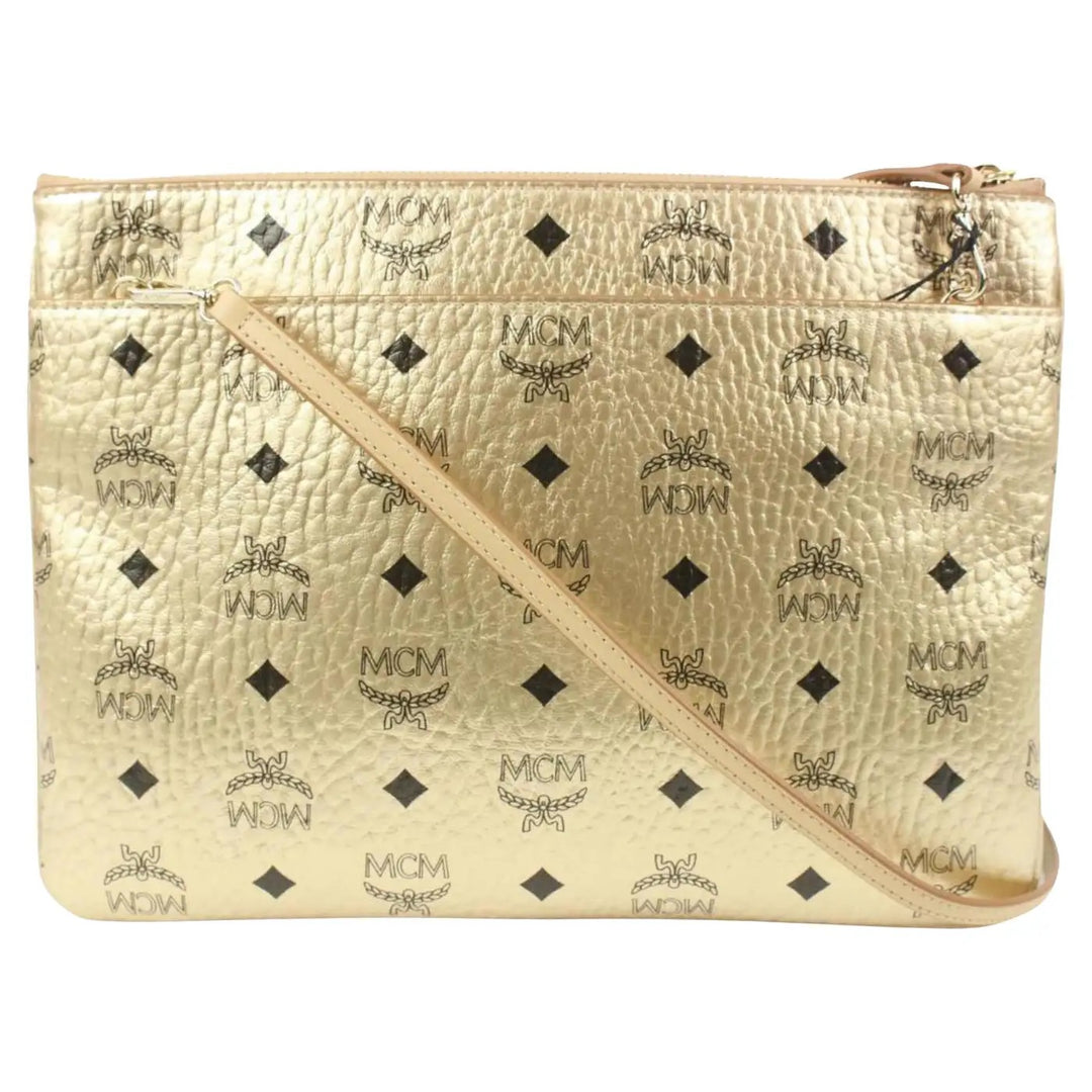 MCM VISETOS MONOGRAM MEDIUM METALLIC LEATHER CROSSBODY BAG