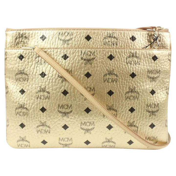 MCM VISETOS MONOGRAM MEDIUM METALLIC LEATHER CROSSBODY BAG