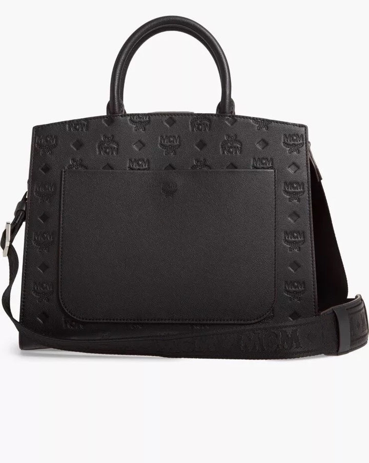 MCM CALFSKIN LEATHER OTTOMAR MONOGRAM ESSENTIAL TOTE BAG