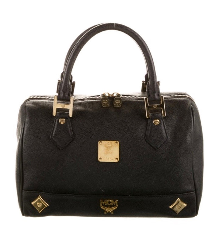 MCM STUDDED LEATHER HERITAGE SMALL BOSTON BAG