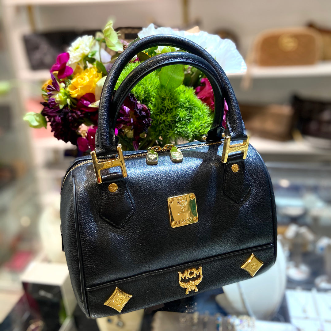 MCM STUDDED LEATHER HERITAGE SMALL BOSTON BAG – Caroline's