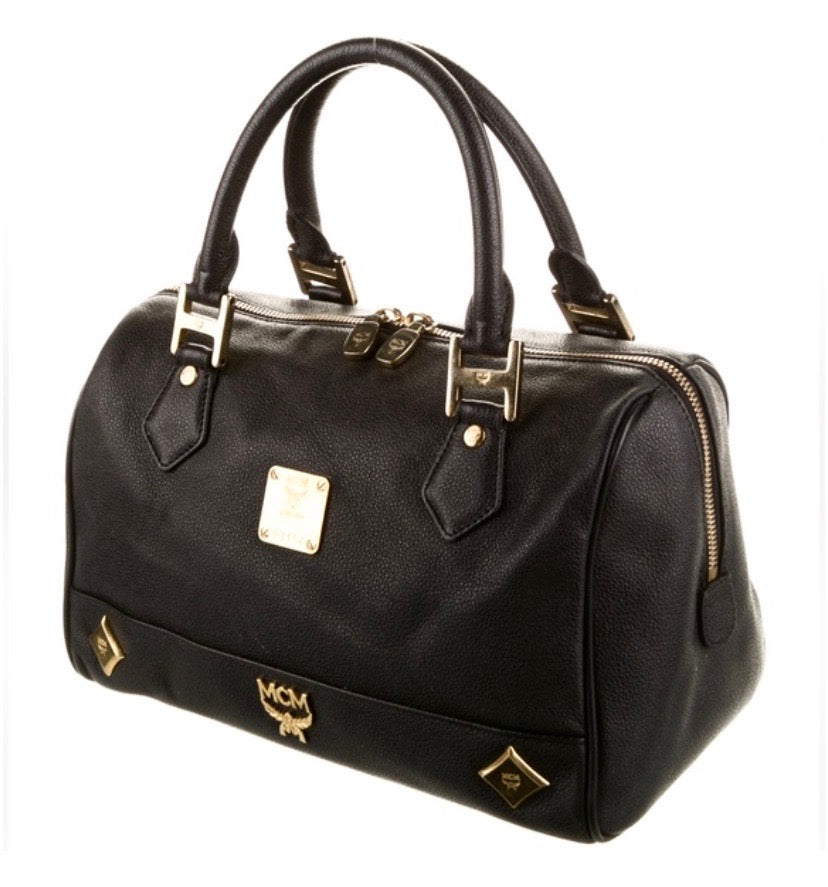 MCM STUDDED LEATHER HERITAGE SMALL BOSTON BAG – Caroline's