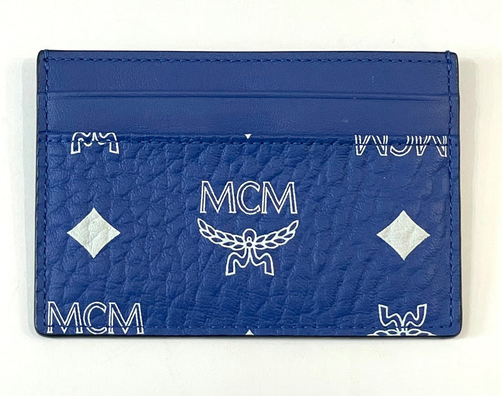 MCM VISETOS NAVY CALFSKIN LEATHER CARD CASE