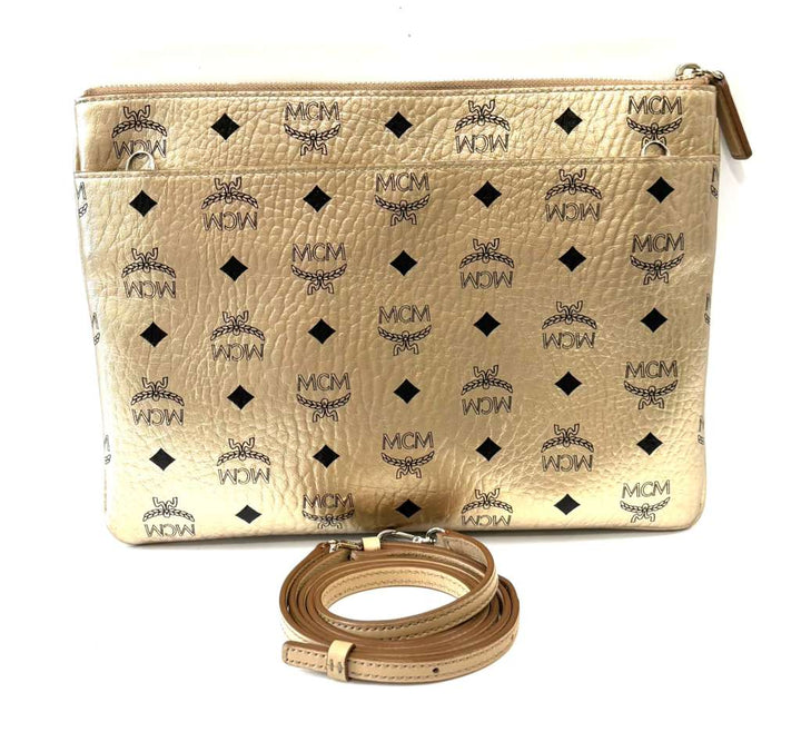 MCM VISETOS MONOGRAM MEDIUM METALLIC LEATHER CROSSBODY BAG