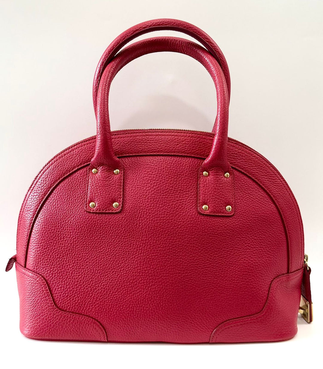 MCM STUDDED PEBBLED CALFSKIN LEATHER SATCHEL BAG