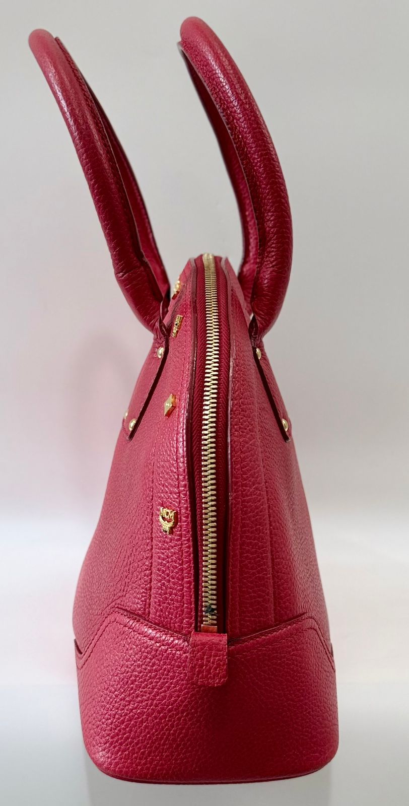 MCM STUDDED PEBBLED CALFSKIN LEATHER SATCHEL BAG