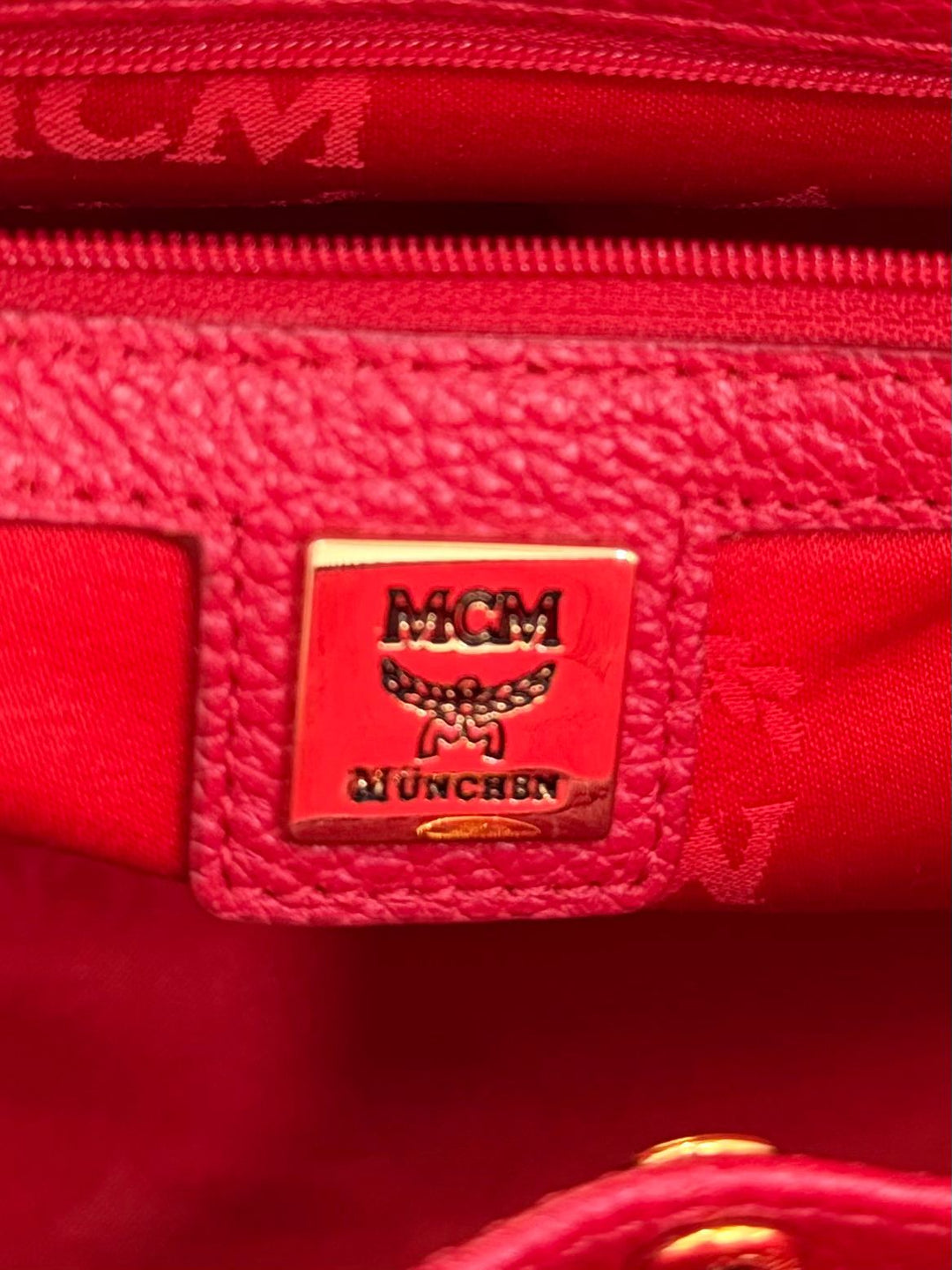 MCM STUDDED PEBBLED CALFSKIN LEATHER SATCHEL BAG