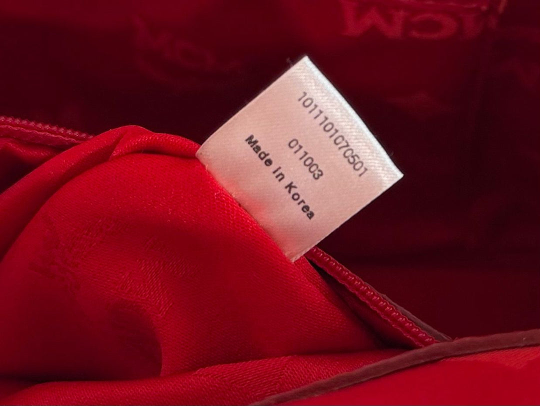 MCM STUDDED PEBBLED CALFSKIN LEATHER SATCHEL BAG