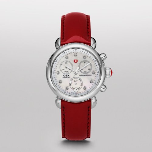 MICHELE SIGNATURE CSX 36 MM WATCH SCARLET PATENT BAND