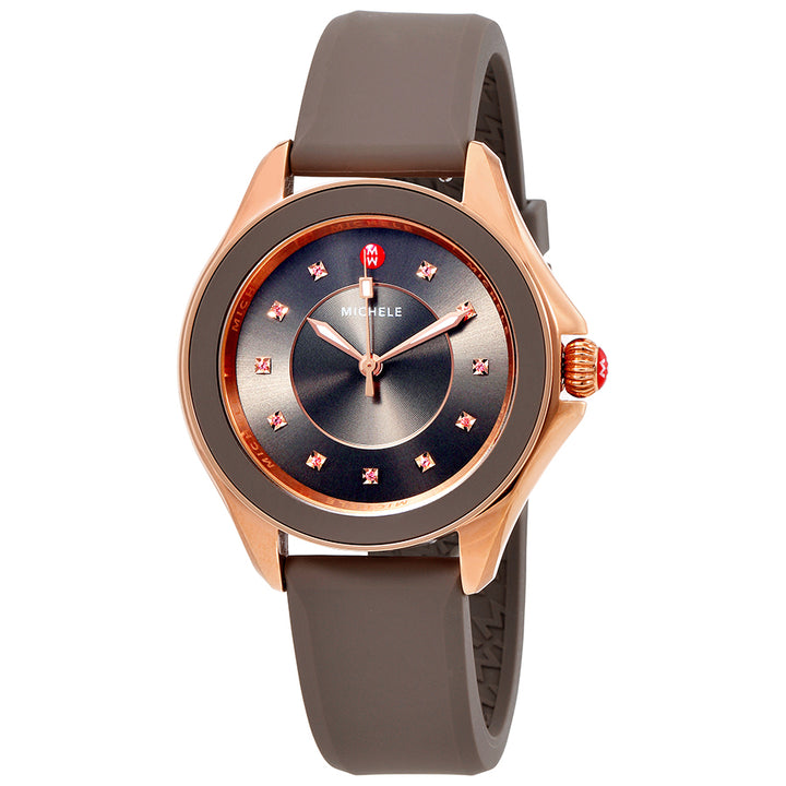 MICHELE CAPE SUNBURST TOPAZ DIAL SILICONE STRAP WATCH
