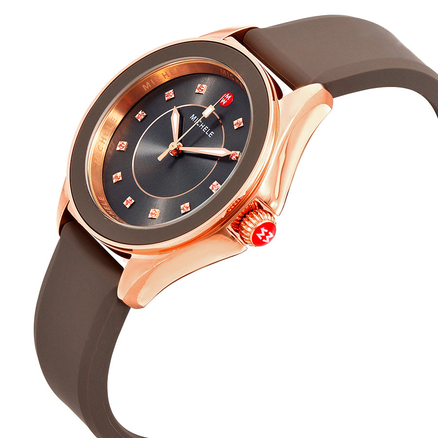 MICHELE CAPE SUNBURST TOPAZ DIAL SILICONE STRAP WATCH