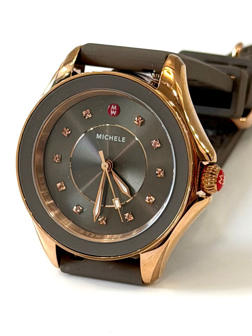 MICHELE CAPE SUNBURST TOPAZ DIAL SILICONE STRAP WATCH