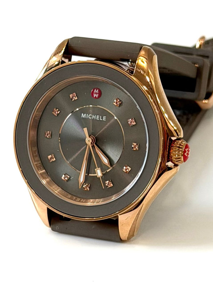 MICHELE CAPE SUNBURST TOPAZ DIAL SILICONE STRAP WATCH