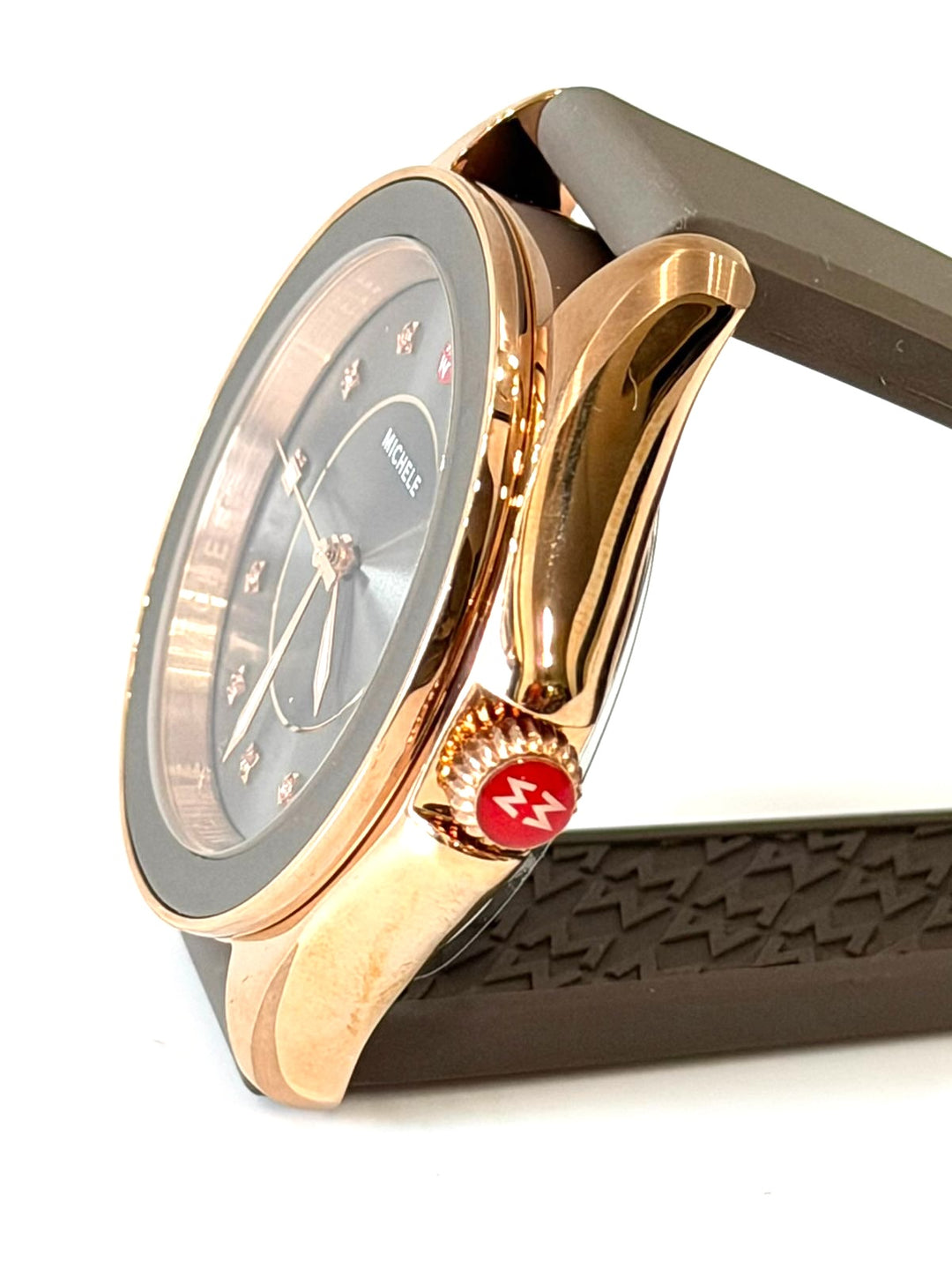 MICHELE CAPE SUNBURST TOPAZ DIAL SILICONE STRAP WATCH