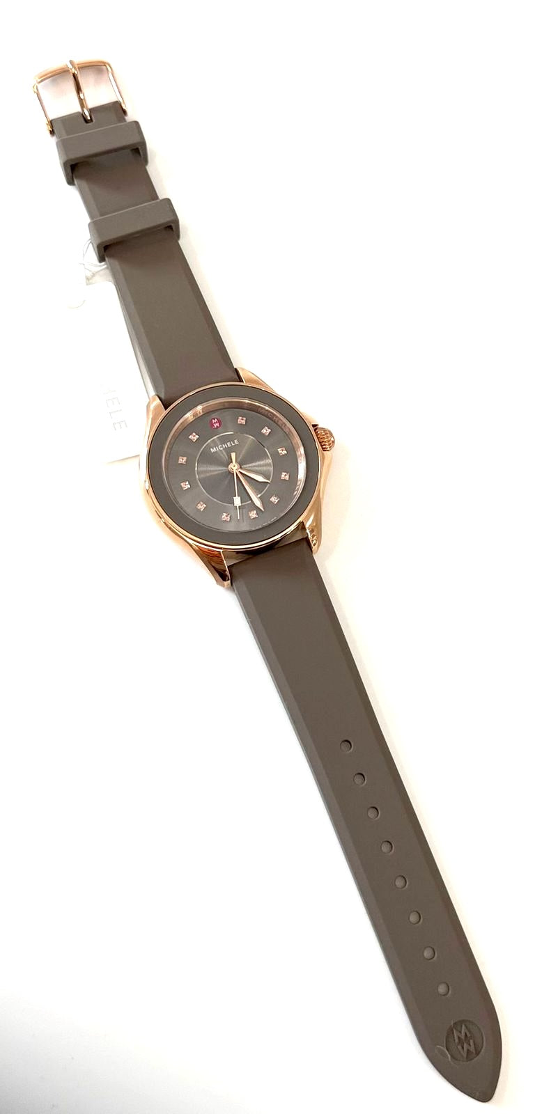 MICHELE CAPE SUNBURST TOPAZ DIAL SILICONE STRAP WATCH